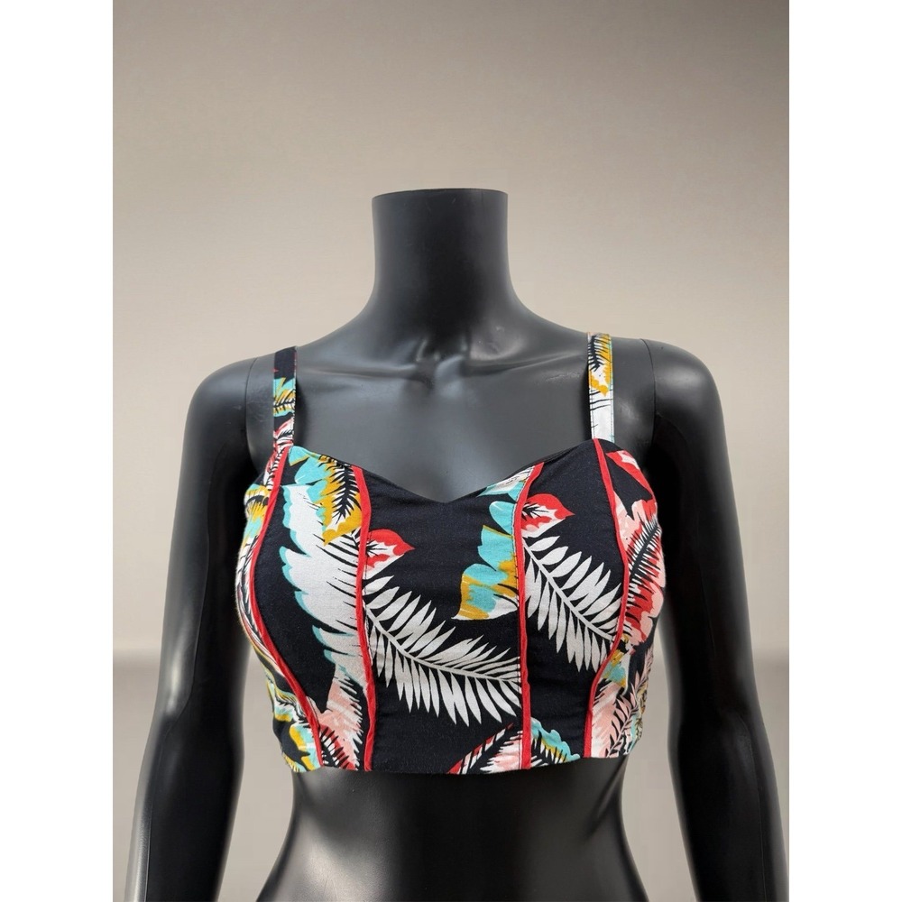 B.O.Gโ Collective Smocked Crop Top Tropical Print Black Size XS